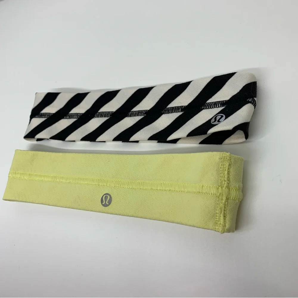Lululemon Black & White Stripe & Lemon Yellow + Zara Boho String Headband Lot